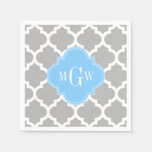 Guardanapo De Papel Monograma inicial dos azul-céu #5 3 do branco