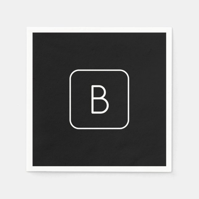 Guardanapo De Papel Monograma inicial estilizado moderno | Branco e Pr (Frente)