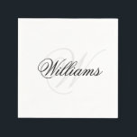 Guardanapo De Papel Monograma Inicial Personalizado Preto e Branco Nom<br><div class="desc">Guardanapos de papel preto e branco personalizados com um nome e um monograma em uma fonte elegante. Personalize facilmente esses guardanapos de cocktail padrão minimalistas online. Esses guardanapos de papel são perfeitos para aniversários,  casamentos,  chá de bebê e outros eventos.</div>