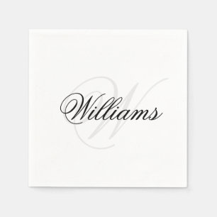 Guardanapo De Papel Monograma Inicial Personalizado Preto e Branco Nom