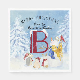 Guardanapo De Papel Monograma - Letra B Angel Snowman Feliz Natal