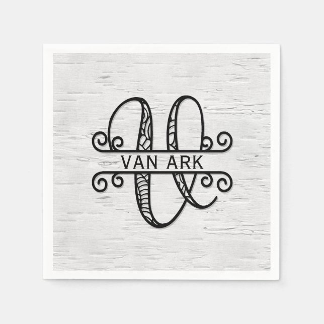 Guardanapo De Papel Monograma - Letra V com Nome da Família (Frente)