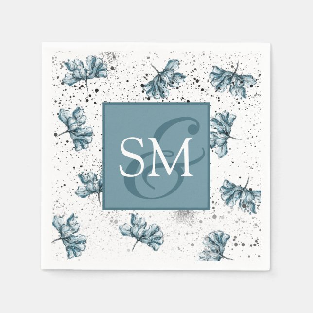 Guardanapo De Papel Monograma Mão pintada de azul (Frente)