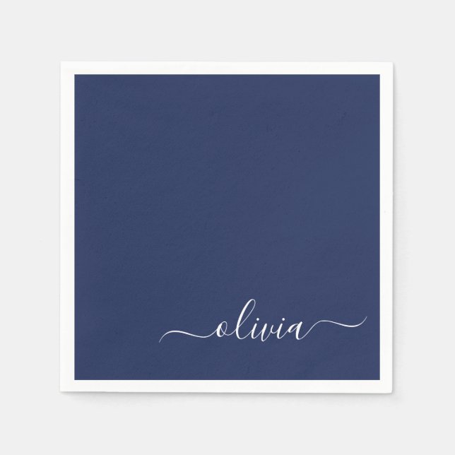 Guardanapo De Papel Monograma marinho Azul e Branco Moderno (Frente)