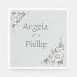 Guardanapo De Papel Monograma Minimalista Preto e Branco com Rosas