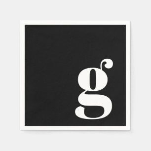 Guardanapo De Papel Monograma Mínimo Inicial Retro Preto Branco