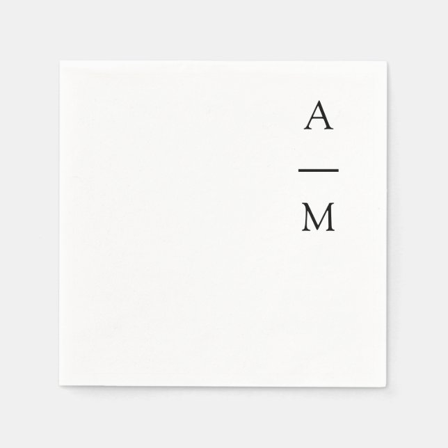Guardanapo De Papel Monograma mínimo Trendy Chic Wedding Black White (Frente)