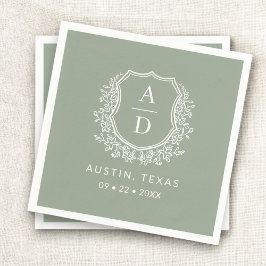 Guardanapo De Papel Monograma Moderno Casamento Sage Green Crest