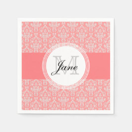 Guardanapo De Papel Monograma Moderno Damask Napkin Coral