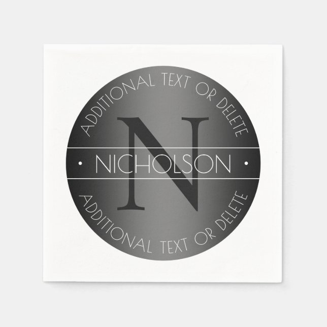 Guardanapo De Papel Monograma Moderno Elegante Preto e Branco com Somb (Frente)