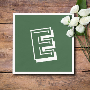 Guardanapo De Papel Monograma Moderno Grande Branco   Hunter Green