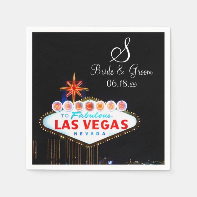 Guardanapo De Papel Monograma Noite de Casamento de Noite em Las Vegas (Frente)
