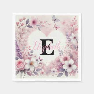 Guardanapo De Papel Monograma nome floral corações romântico aquarela