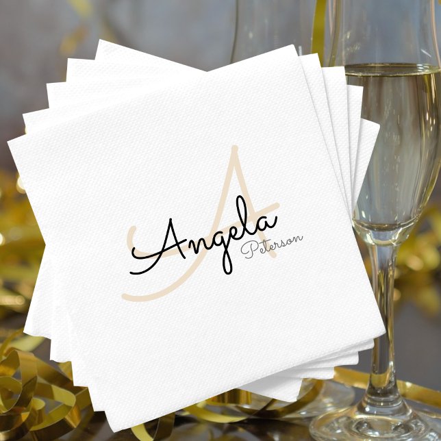 Guardanapo De Papel Monograma (nome + inicial) em branco-padrão (Criador carregado)