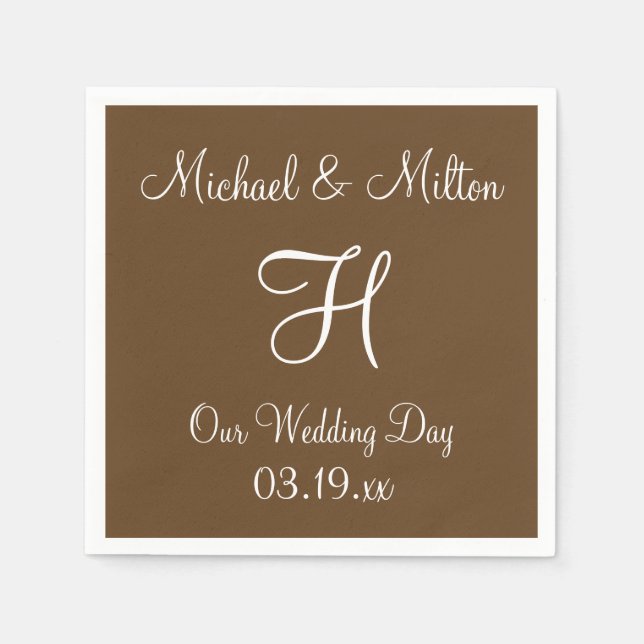 Guardanapo De Papel Monograma Ordenado Castanho Clássico Monocromo Nap (Frente)