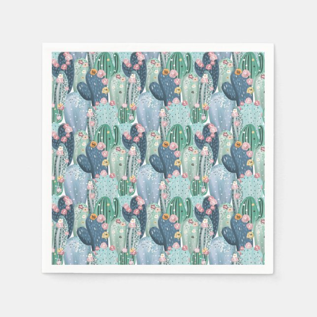 Guardanapo De Papel Monograma | Padrão De Cactus De Patel Suave (Frente)