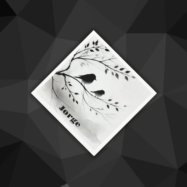 Guardanapo De Papel Monograma — Pássaros Simples Pretos e Brancos em Á (Criador carregado)