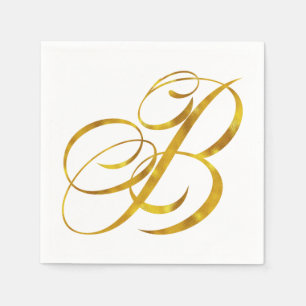 Guardanapo De Papel Monograma Personalizado B Faux Gold Foil Monograma