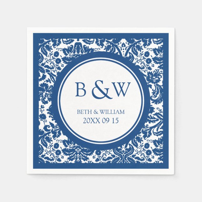 Guardanapo De Papel Monograma Personalizado Casamento Napkin Blue Dama (Frente)