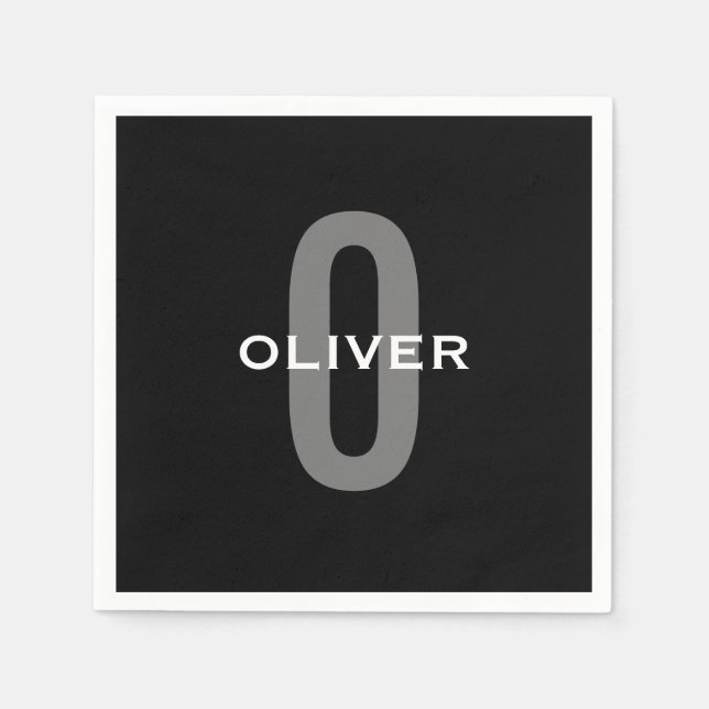 Guardanapo De Papel Monograma Personalizado Cinza Negra Nome Branco (Frente)