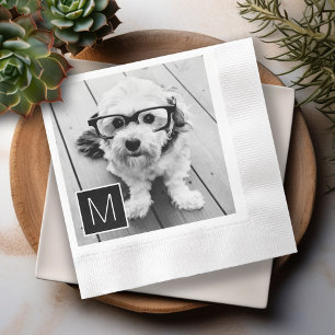 Guardanapo De Papel Monograma Personalizado de Colagem de Fotos Preto