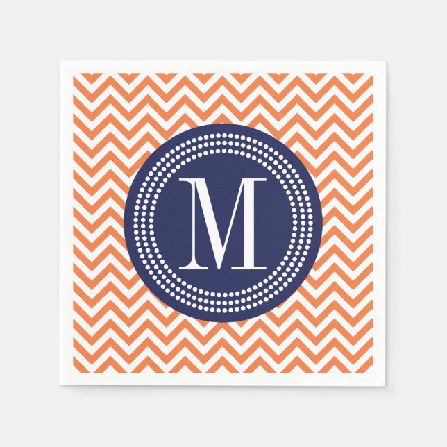 Guardanapo De Papel Monograma Personalizado do Laranja Chevron Zigzag (Frente)