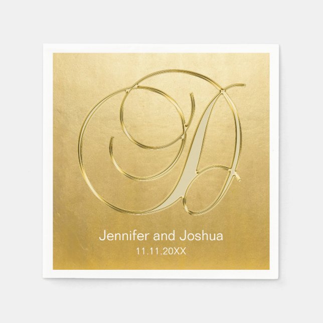 Guardanapo De Papel Monograma Personalizado - Letra D Dourada Casament (Frente)