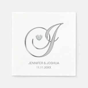 Guardanapo De Papel Monograma Personalizado - Letra J Silver Heart Cas