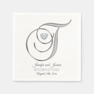 Guardanapo De Papel Monograma Personalizado - Letra T Silver Wedding