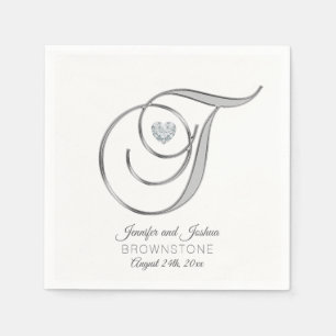 Guardanapo De Papel Monograma Personalizado - Letra T Silver Wedding