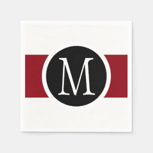 Guardanapo De Papel Monograma preto, branco e vermelho elegante