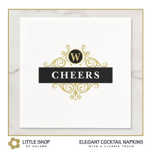 Guardanapo De Papel Monograma Preto Elegante Dourado