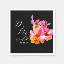 Monograma Preto Floral Vibrante em Aquarela para C
