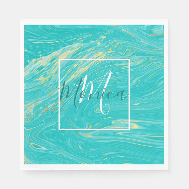 Guardanapo De Papel Monograma Real Marble Dourado de luxo elegante (Frente)