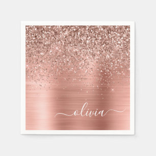 Guardanapo De Papel Monograma Rosa cor-de-rosa com Dourada de metal es