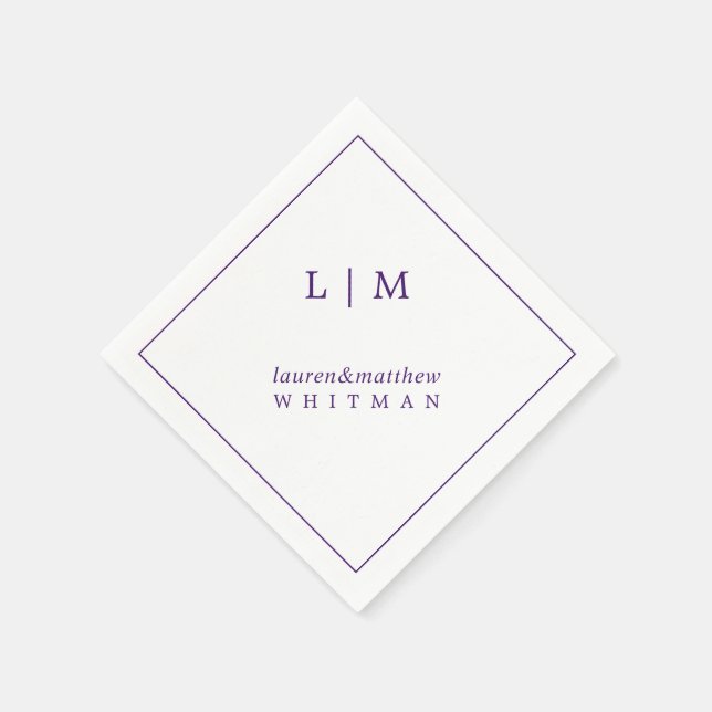 Guardanapo De Papel Monograma Roxo Simples Elegante Casamento (Canto)