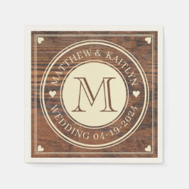 Guardanapo De Papel Monograma Russo do Coração Casado na Noz Escura