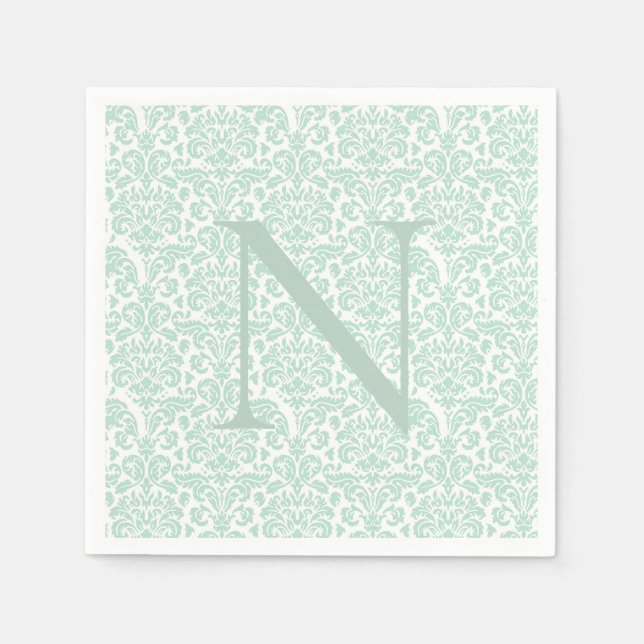 Guardanapo De Papel Monograma - Sage Green Damask inicial (Frente)