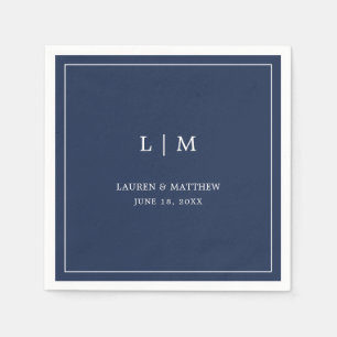 Guardanapo De Papel Monograma Simples Azul Marinho Elegante Casamento