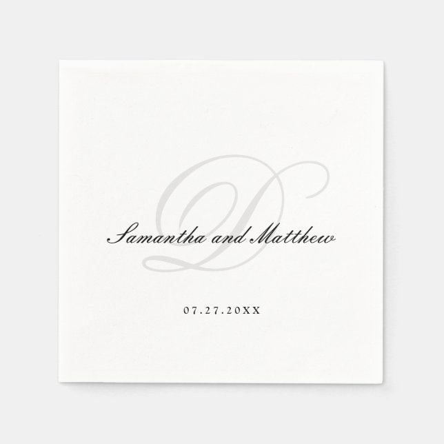 Guardanapo De Papel Monograma Simples de Casamento de Script Tradicion (Frente)