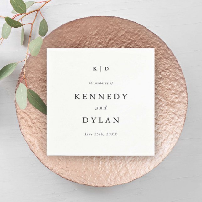 Guardanapo De Papel Monograma Simples de Casamento Negro e Branco Mini (Simple minimalist black and white wedding napkin.)