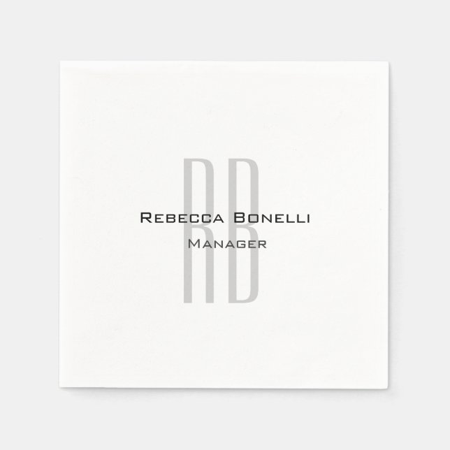 Guardanapo De Papel Monograma Único de Cinzas Brancas Exclusivo Modern (Frente)