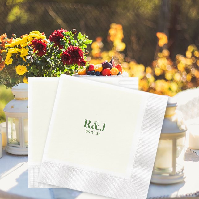 Guardanapo De Papel Monograma Verde Casal de Casamento (Wedding Couple Green Monogram Napkins)