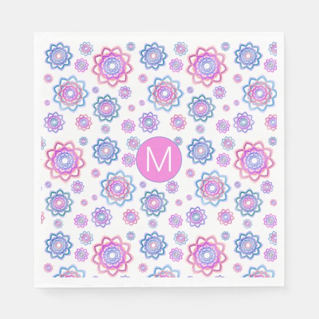 Guardanapo De Papel Monograma Verde de Pastel Rosa Rosa Simples Flor (Frente)