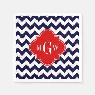Guardanapo De Papel Monograma vermelho branco de Chevron Quatrefoil 3