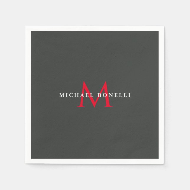 Guardanapo De Papel Monograma Vermelho Negro Moderno Monograma Minimal (Frente)