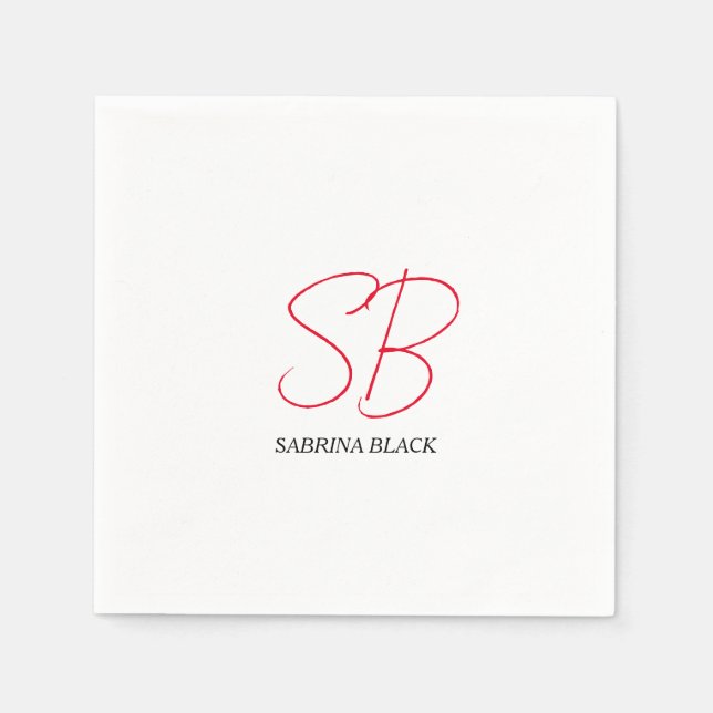 Guardanapo De Papel Monogramas Nome Simples Moderno Minimalista (Frente)