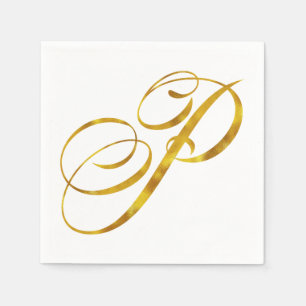 Guardanapo De Papel Monogramas personalizados P Faux Gold Foil Monogra