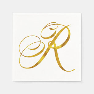 Guardanapo De Papel Monogramas personalizados R Faux Gold Foil Monogra