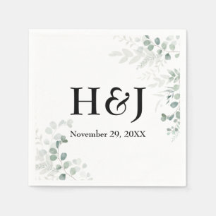 Guardanapo De Papel Monogramas verdes elegantes e data